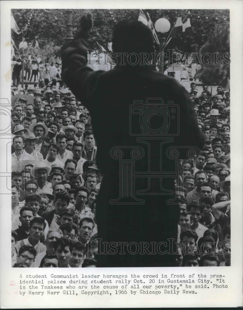 1966 Press Photo Student Communist Leader Talks During Rally In Guatemala City - Historic Images