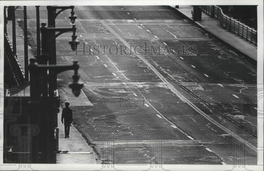 1978 Person walking across viaduct, Groppi Unity Bridge, Milwaukee.-Historic Images