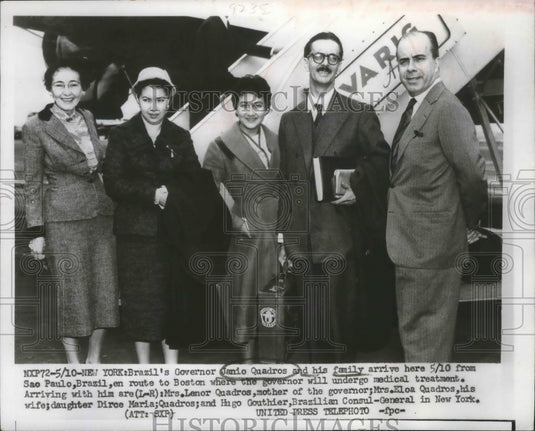 1956 Press Photo Brazil's Governor Janio Quadros and his family arrive in USA-Historic Images