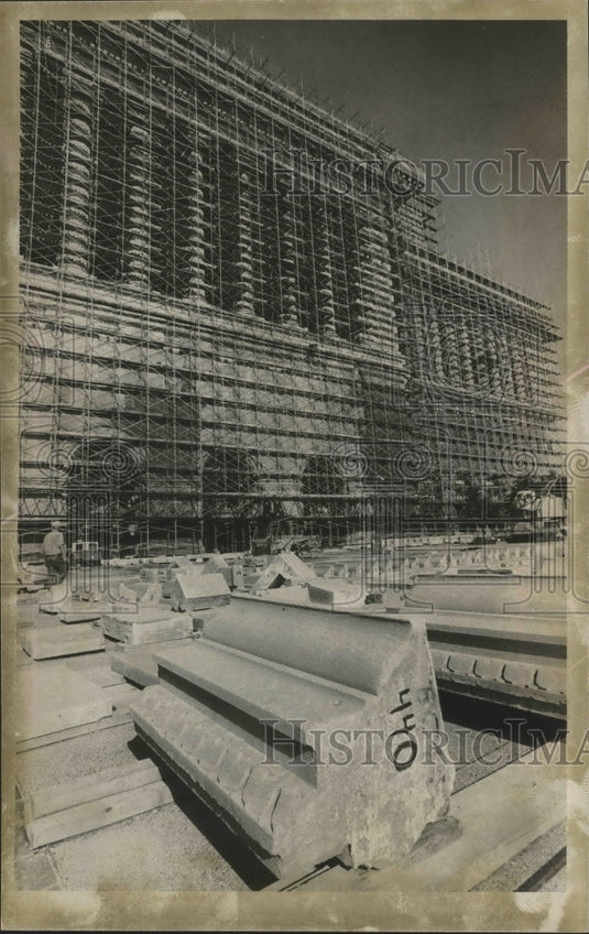 1975 Carved stones from Milwaukee Courthouse cleaned and repaired-Historic Images