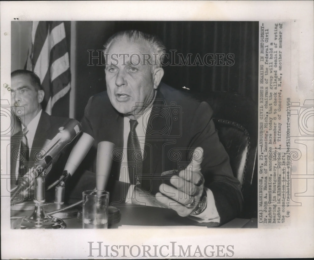 1958 Press Photo Dr. John Hanna, announcing Civil Rights hearing, Washington. - Historic Images