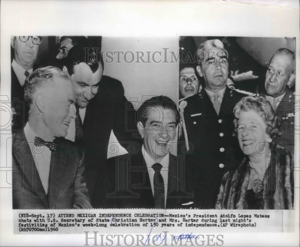 1960 Press Photo Mexico's President Mateos and Mr. & Mrs. Herter at gala, NYC-Historic Images