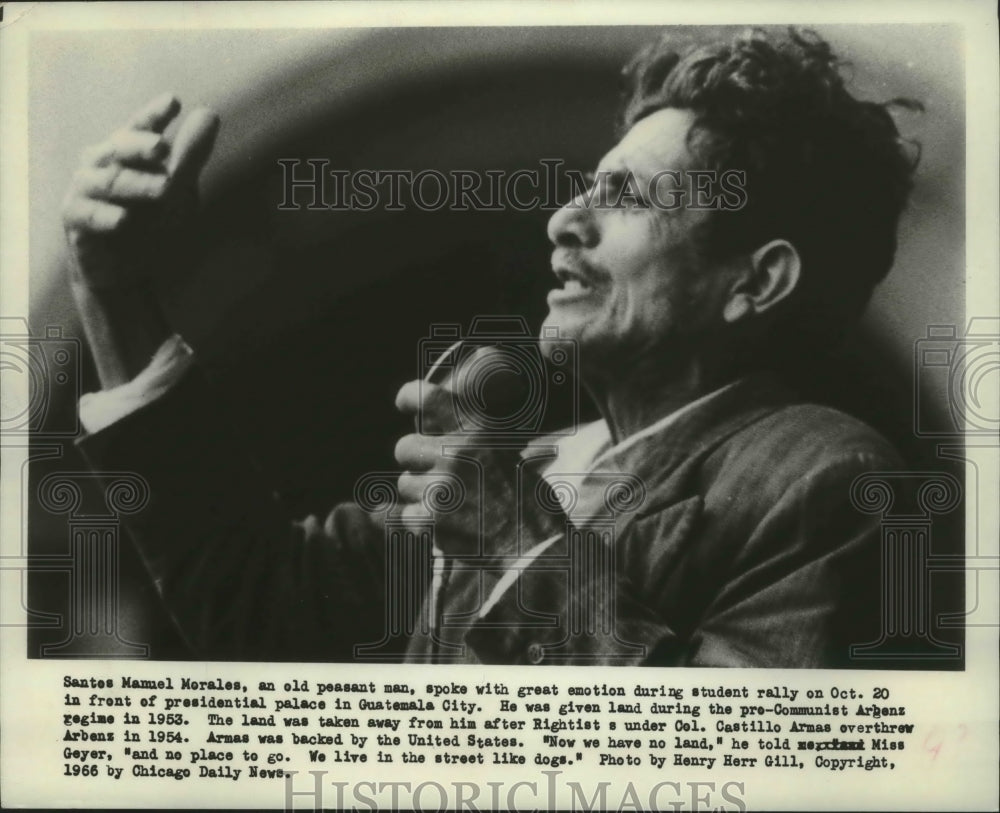 1967 Press Photo Santes Manuel Morales speaking at a student rally in Guatemala-Historic Images