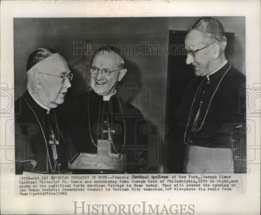 1962 Press Photo American Cardinals Spellman and Ritter and Archbishop Krol - Historic Images