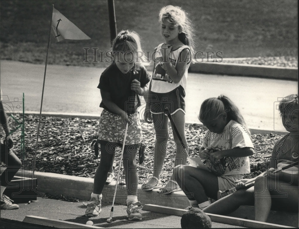 1988 Kids Playing Miniature Golf at Church Fundraiser in Wisconsin-Historic Images