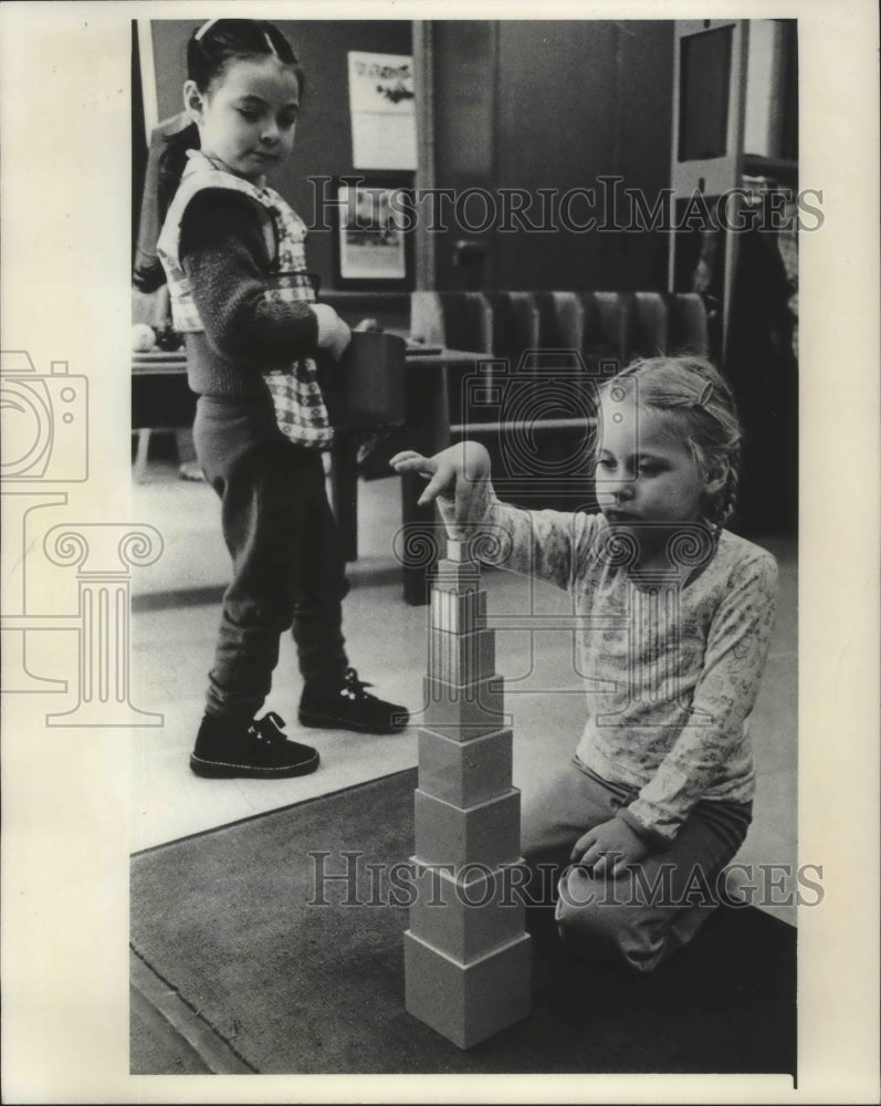 1976 Megan Nash and Nancy Serrano at Fourth Street School Wisconsin-Historic Images
