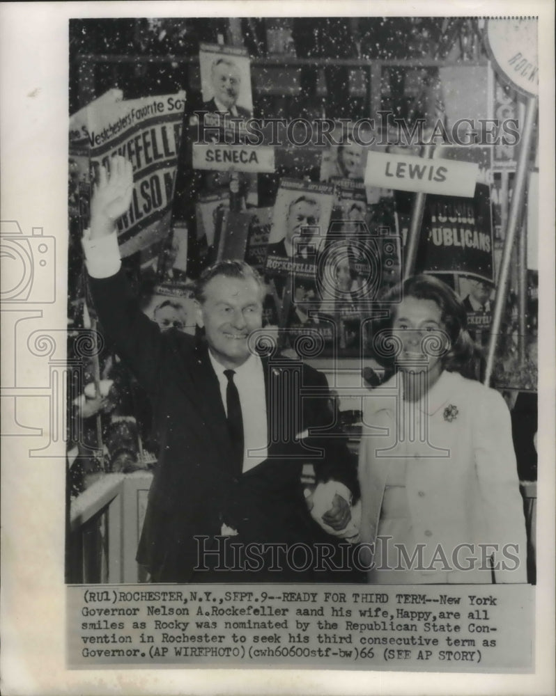 1966 Press Photo Mr. &amp; Mrs. Rockefeller at Republican State Convention-Rochester - Historic Images