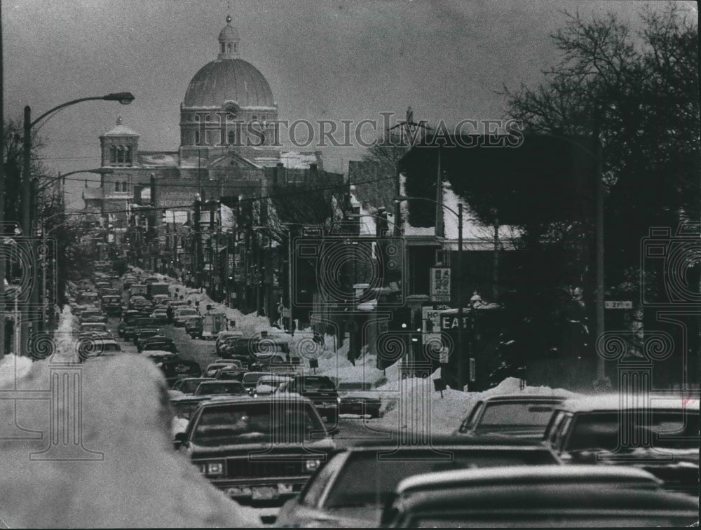 1979 Saint Josaphat Basilica and Lincoln Avenue view in Milwaukee-Historic Images