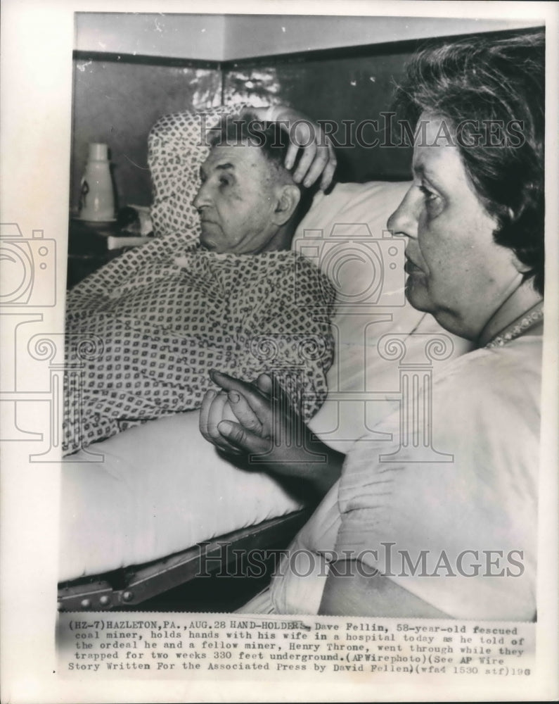 1963 Press Photo , Rescued Coal Miner Dave Fellin &amp; wife in Hazelton PA hospital - Historic Images