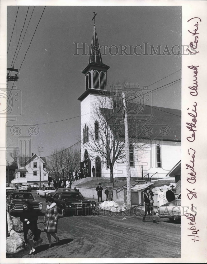 1969 Sunday families gather at Church for Easter, Upper Peninsula.-Historic Images