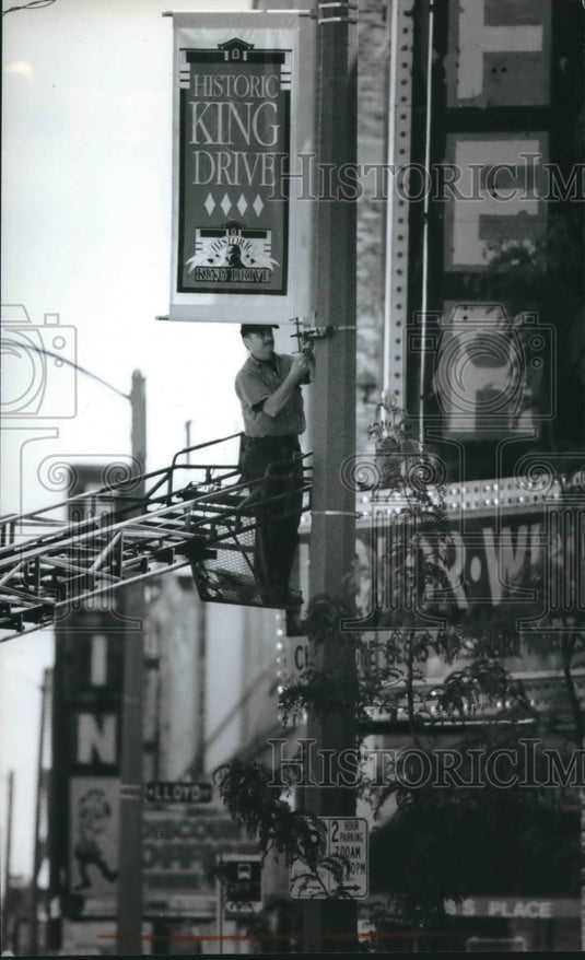 1994 Banners identify Historic King Drive in Milwaukee, Wisconsin.-Historic Images