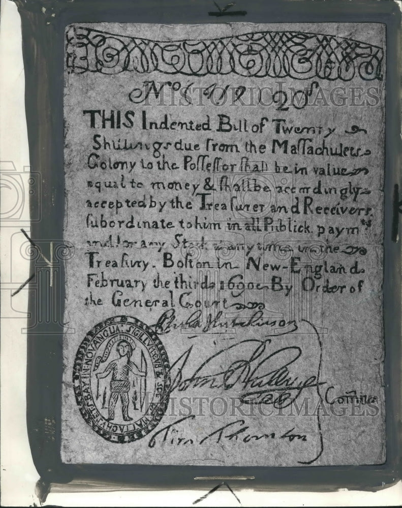 1941 Press Photo Indented bill of Twenty Shillings Money US - mjb52295-Historic Images