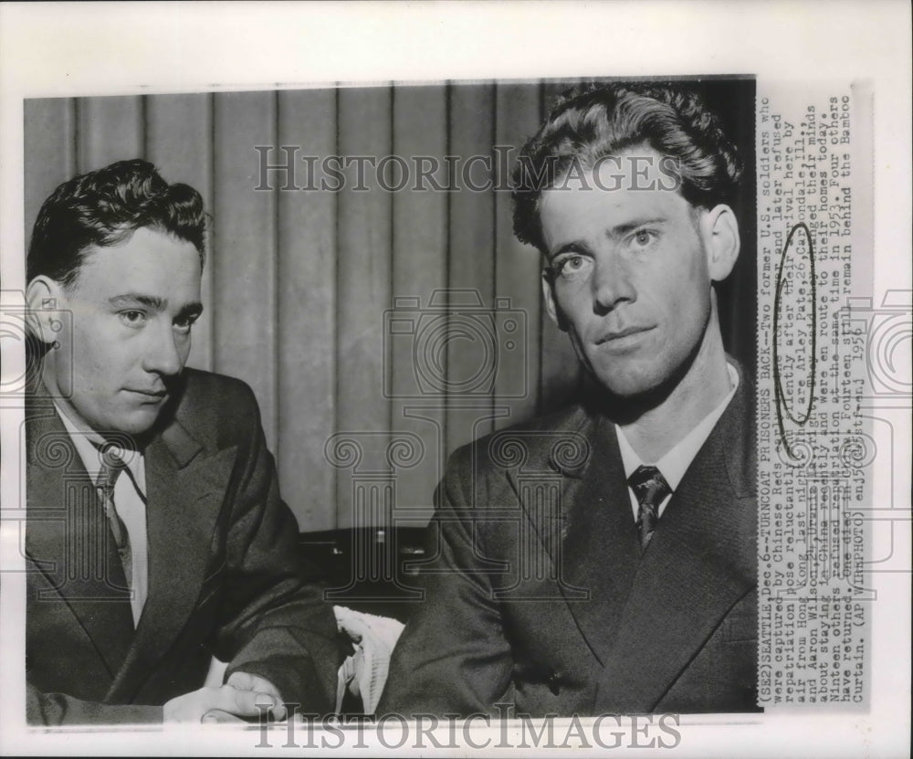 1956 Press Photo Arley Pate &amp; Aaron Wilson return to the U.S. after imprisonment - Historic Images