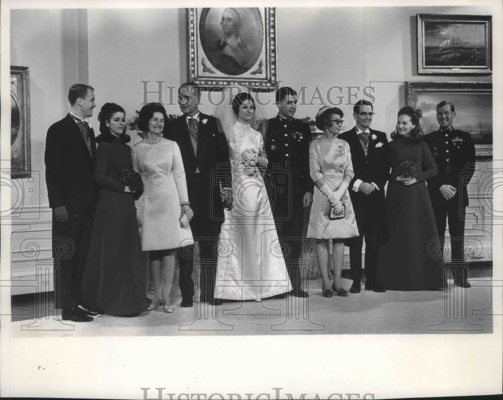 1967 Mr. and Mrs. Robb and wedding party in Oval room, White House.-Historic Images