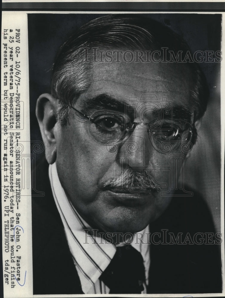 1975 Press Photo Portrait of Senator John Pastora, Rhode Island - mjb54343 - Historic Images