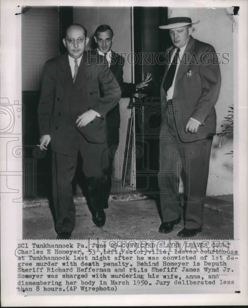 1951 Press Photo Charles E Homeyer Convicted of Murder, Tunkhannock Pennsylvania - Historic Images