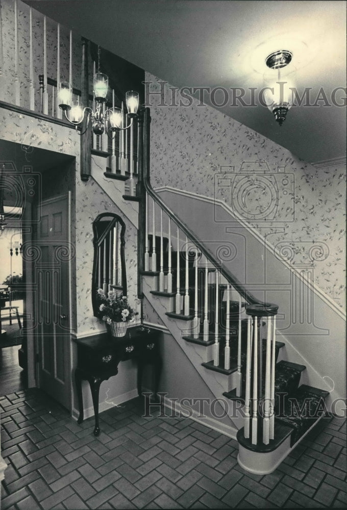 1986 Historic home of colonial design foyer &amp; stairway in Wisconsin-Historic Images