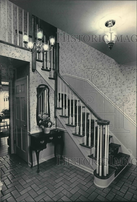 1986 Historic home of colonial design foyer & stairway in Wisconsin-Historic Images