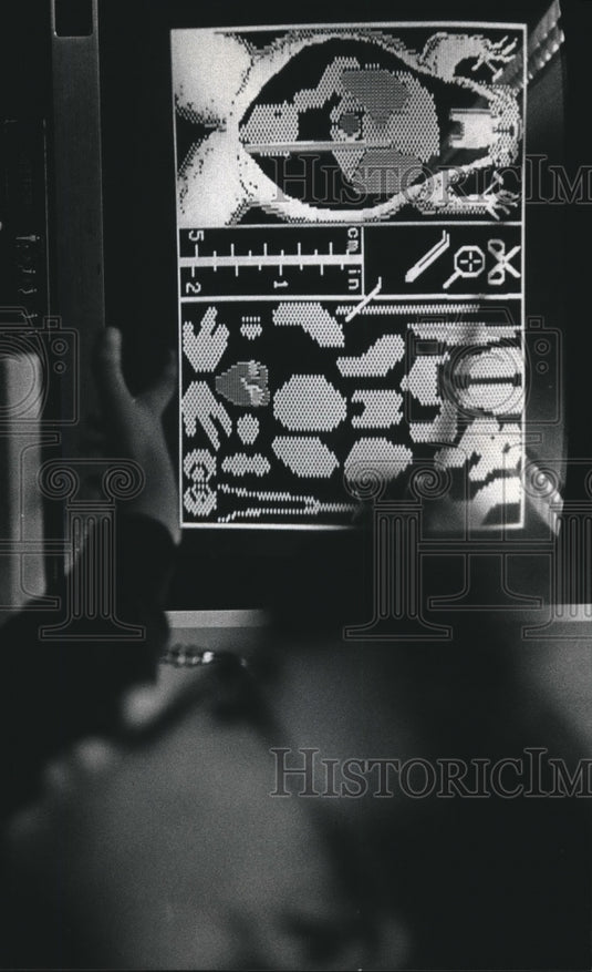 1992 Frog dissection on computer, Riverside High School-Historic Images