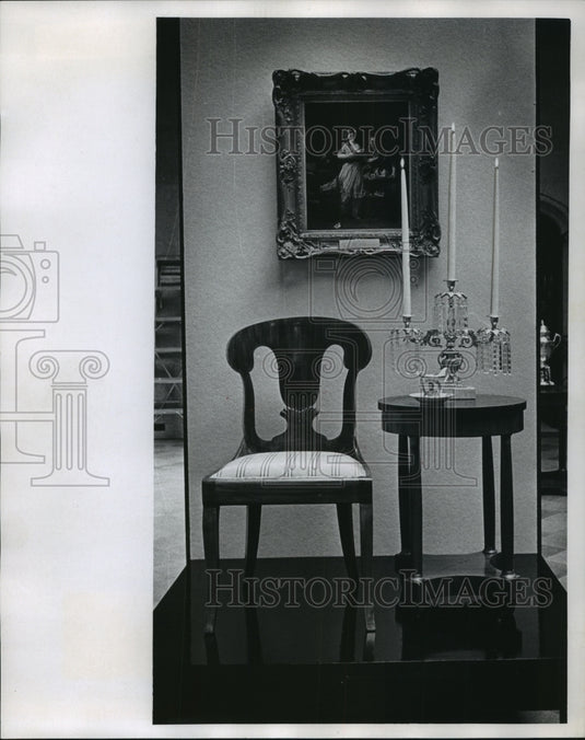 1988 Paine Art Center French painting, table and fruitwood chair-Historic Images