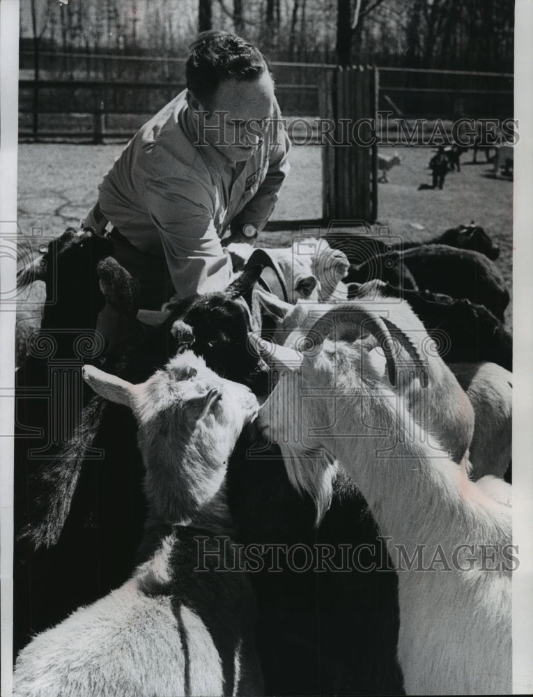 1974 Press Photo Bruce Davis Feeds Goats At Milwaukee Children&#39;s Zoo - mjb57409 - Historic Images