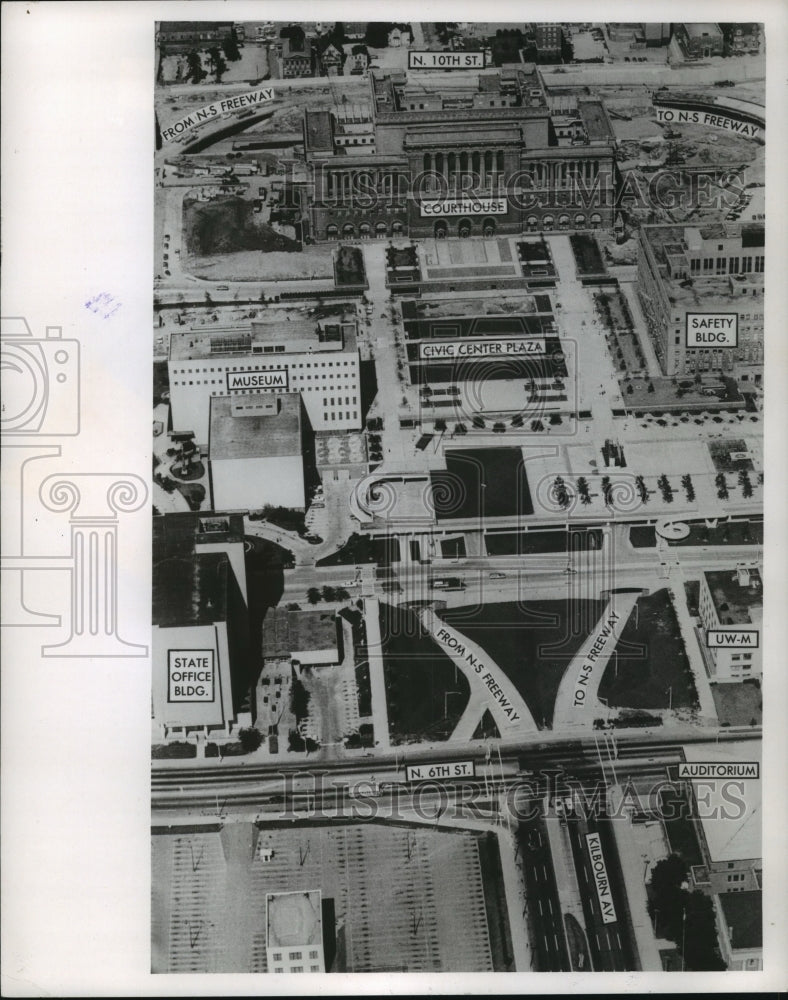 1968 Press Photo development of Milwaukee-Civic Center and courthouse area- Historic Images