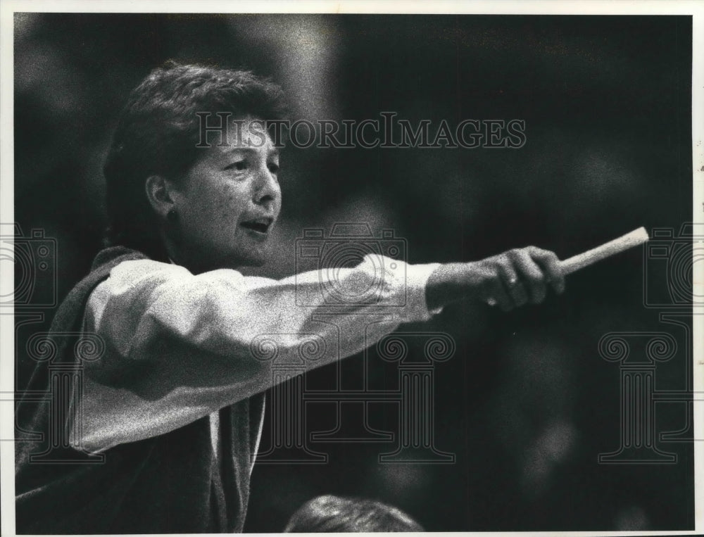 1990 Sue Hansen, Carroll women&#39;s basketball coach at game.-Historic Images