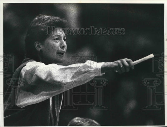 1990 Sue Hansen, Carroll women's basketball coach at game.-Historic Images