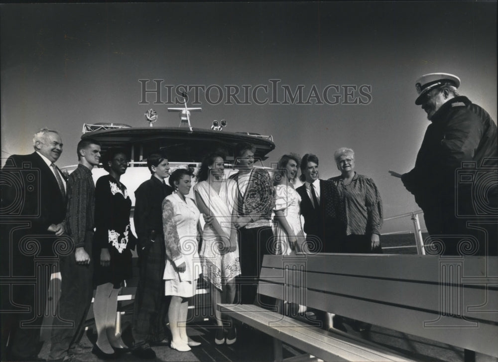 1992 Oak Creek High School students in mock wedding on a cruise ship-Historic Images