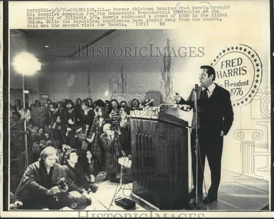 1976 Former Oklahoma Senator Fred Harris brings campaign to Illinois - Historic Images