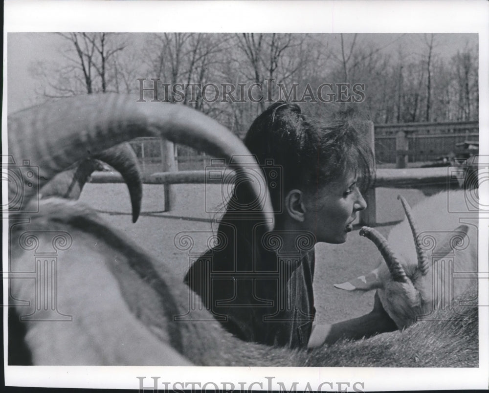 1972 Mrs. Fischer surrounded by animals at Milwaukee children&#39;s zoo - Historic Images