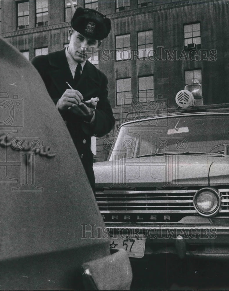 1964 Patrolman Issues Parking Ticket to Vehicle Milwaukee, Wisconsin-Historic Images