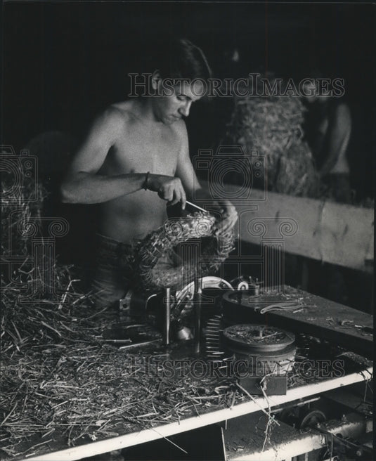 1988 John Parker working on a wreath in Town of Cedarburg - Historic Images