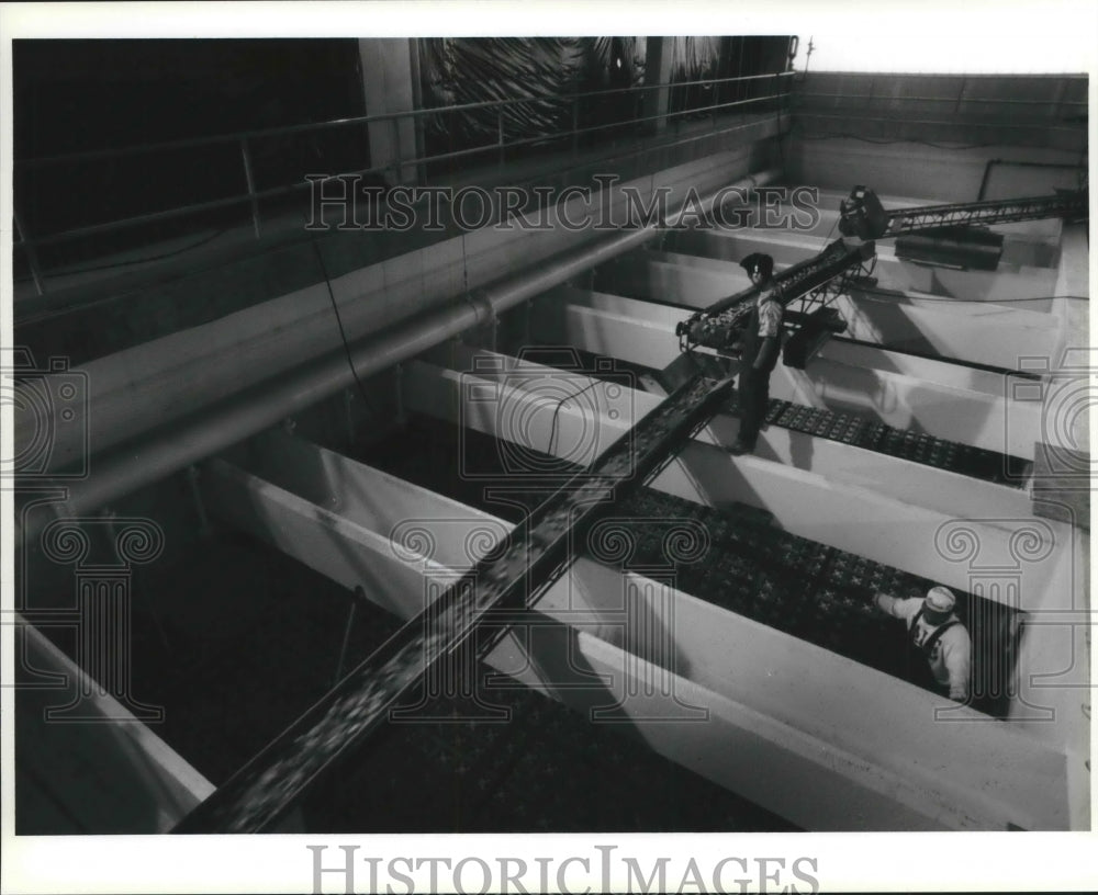 1994 Press Photo Workers Put Gravel In Filter At Milwaukee Purification Plant - Historic Images