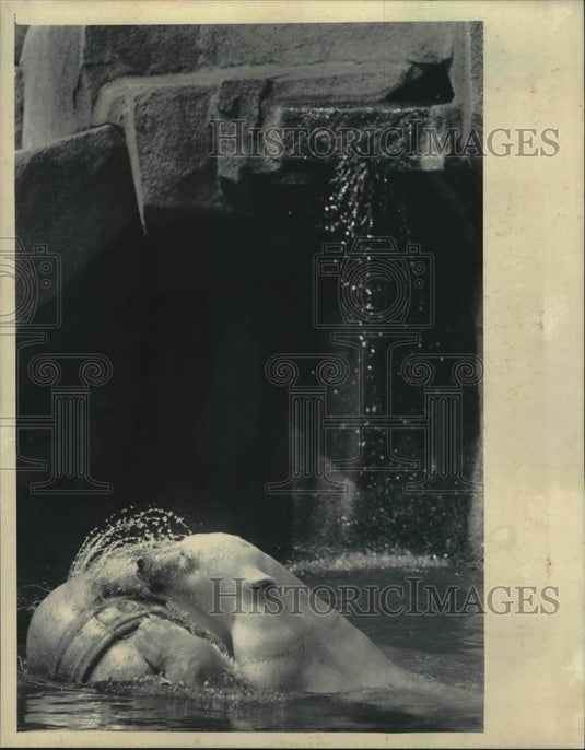 1984 Press Photo Milwaukee Zoo's polar bear, Meeshka, stays cool in the pool - Historic Images