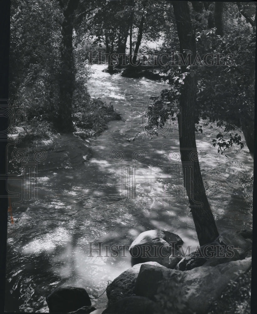 1954 Press Photo North Woods stream on Honey Creek parkway, Milwaukee. - Historic Images