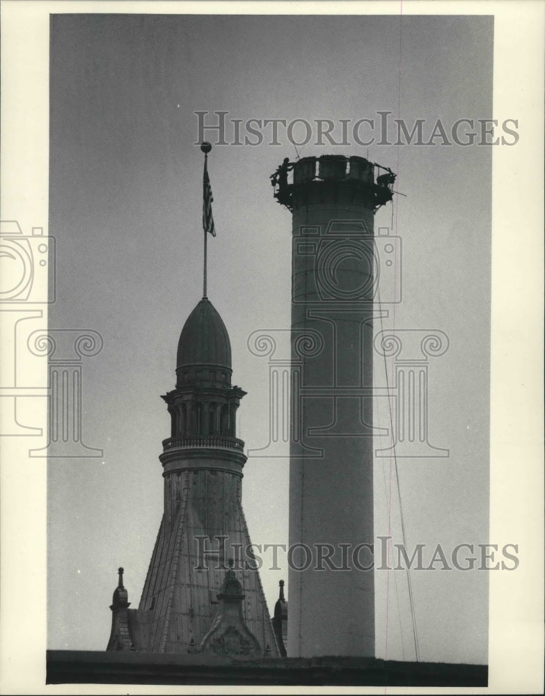 1985 Smokestack On the Wells Street Power Plant Being Dismantled - Historic Images