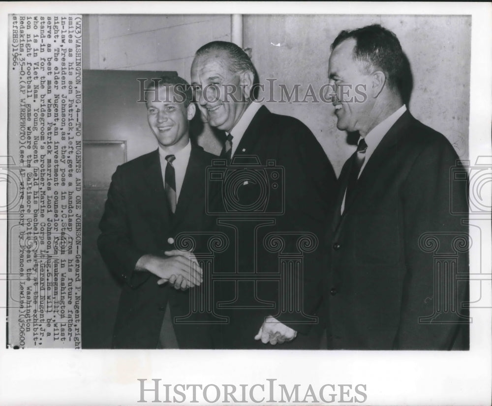 1966 Press Photo Gerard and Patrick Nugent with President Johnson D.C. Stadium - Historic Images