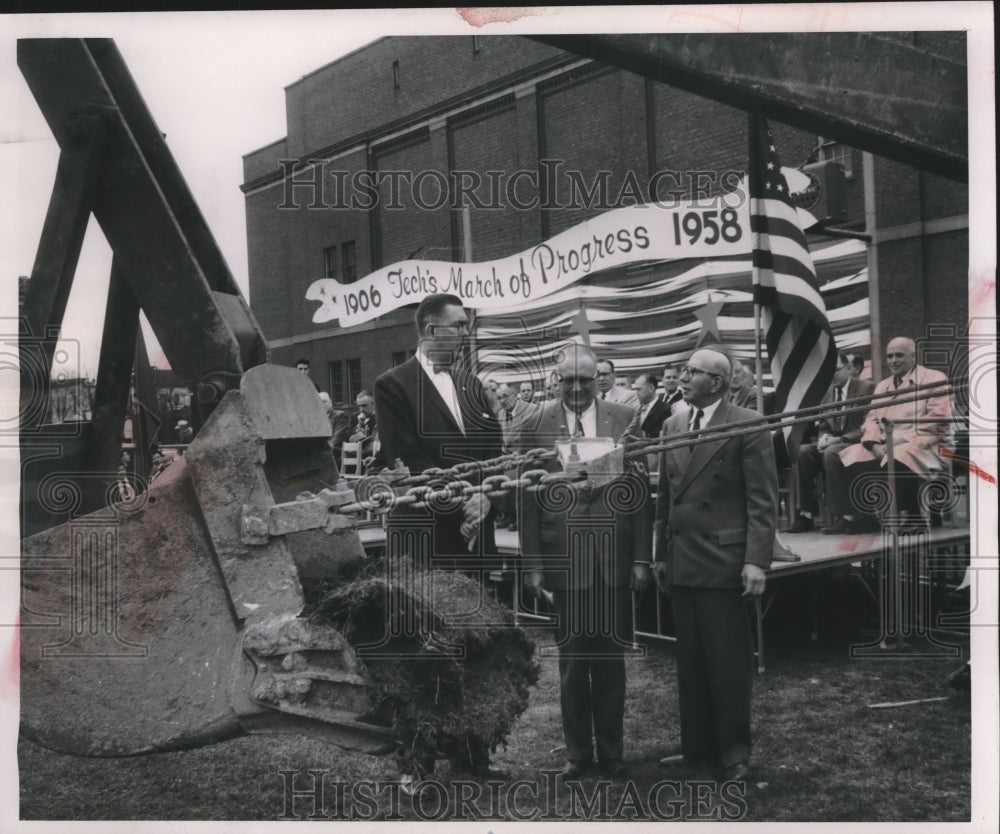 1958 Press Photo School officials breaking ground for classroom wing, Milwaukee. - Historic Images