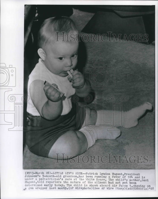 1968 Press Photo President Johnson's grandson, Patrick on Air Force 1 Washington - Historic Images
