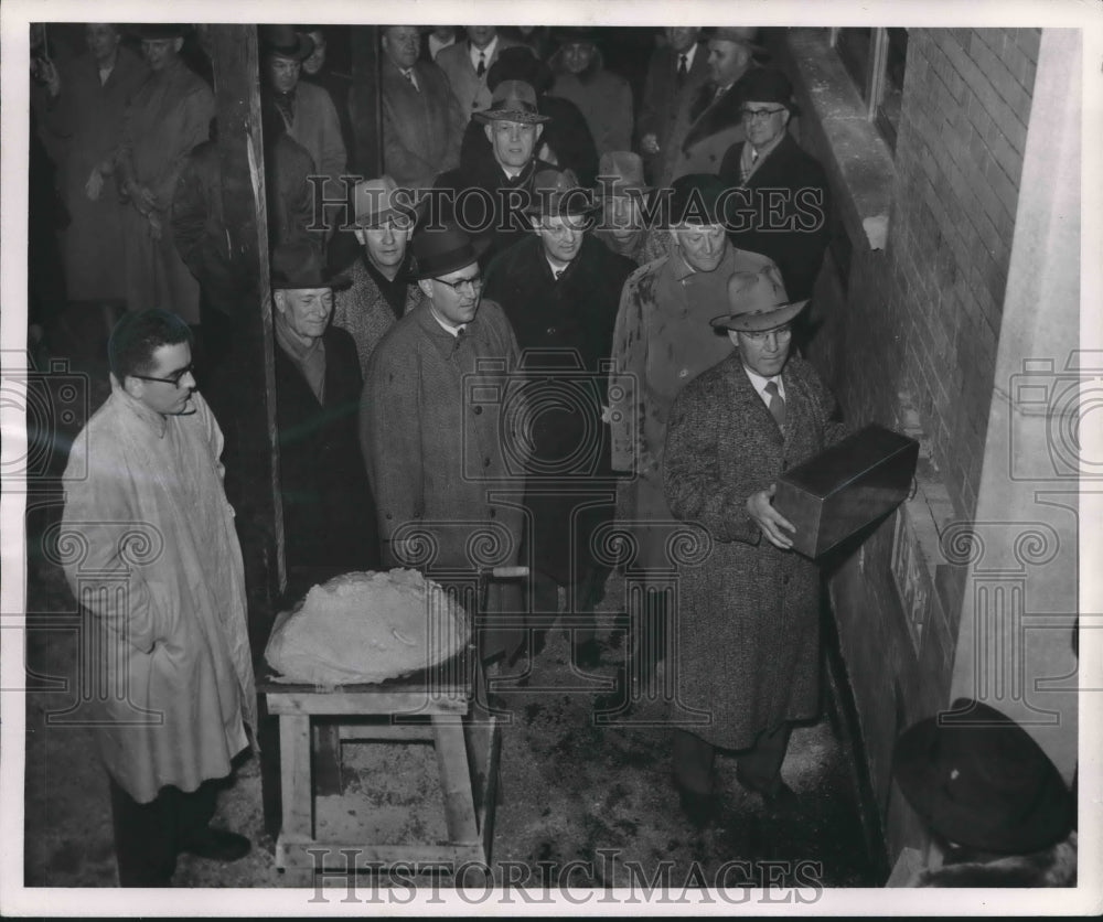 1953 Press Photo The Cornerstone laid for Milwaukee Vocational School, Thursday. - Historic Images