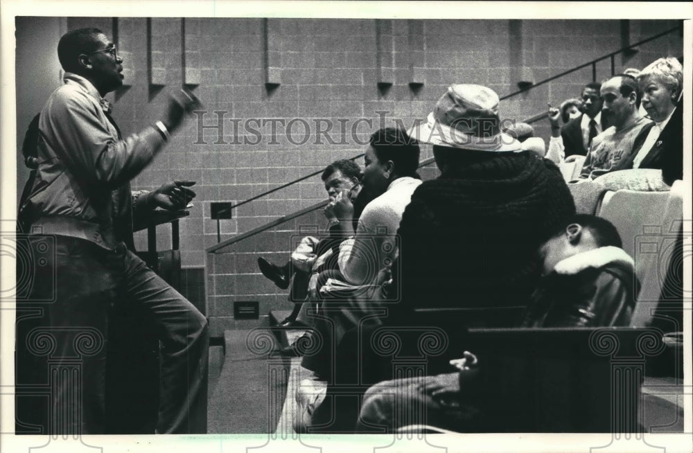 1988 North Division High School hosts forum on education, Gus Harris-Historic Images