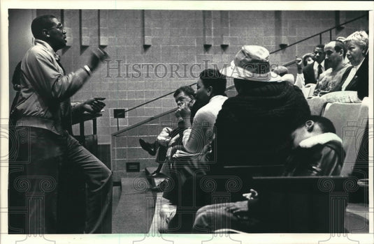 1988 North Division High School hosts forum on education, Gus Harris-Historic Images