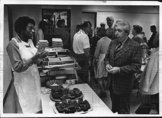 1979 William O'Donnell, County Executive, in cafeteria-Historic Images