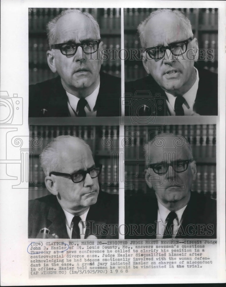 1968 Press Photo Circuit Court Judge John D. Hasler, St. Louis County, Missouri - Historic Images