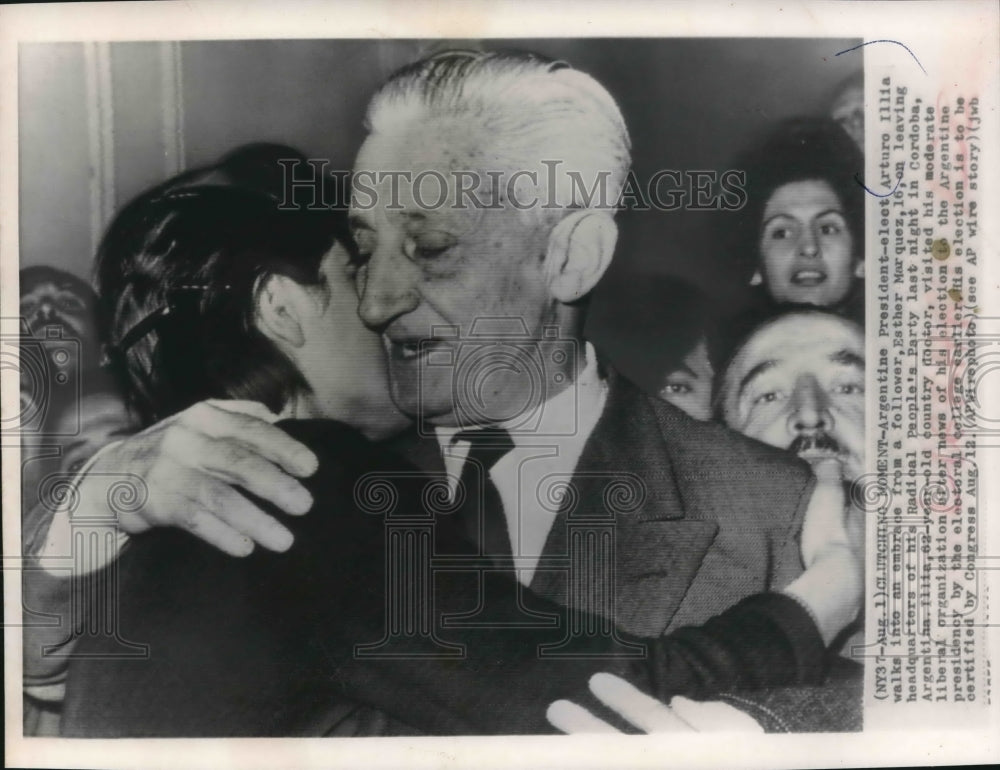1963 Press Photo Arturo Illia, Argentine President embracing a follower-Historic Images