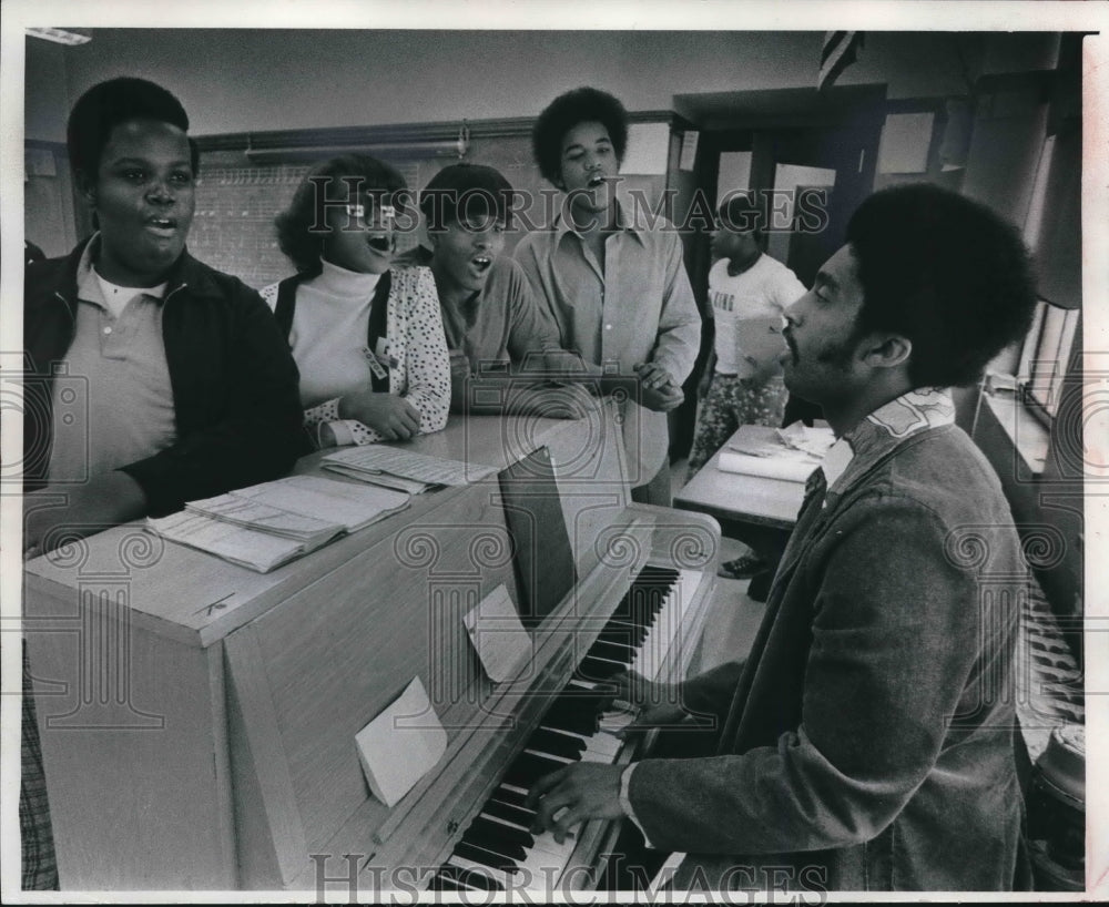 1976 Willie Moore Playing Piano at Swing Choir Rehearsal at School - Historic Images