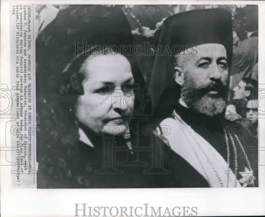 1964 Press Photo Mrs. Lyndon Johnson & Archbishop Makarios, King Paul's funeral - Historic Images