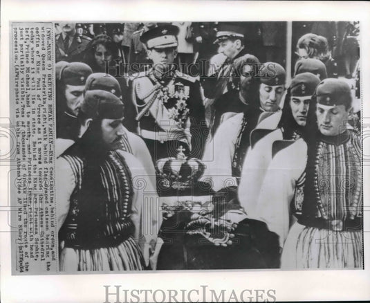 1964 Press Photo King Constantine & Family in King Paul's Greek Funeral, Athens-Historic Images