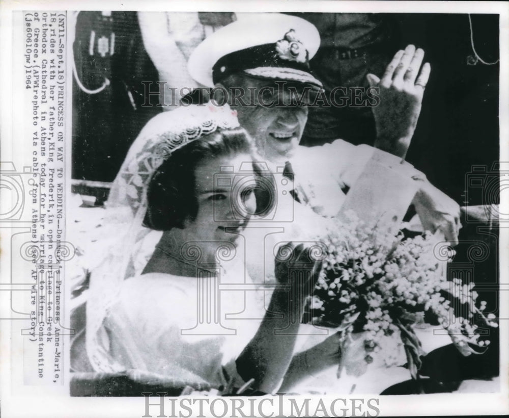 1964 Press Photo Denmark&#39;s Princess Anne-Marie, with father, on way to wedding - Historic Images